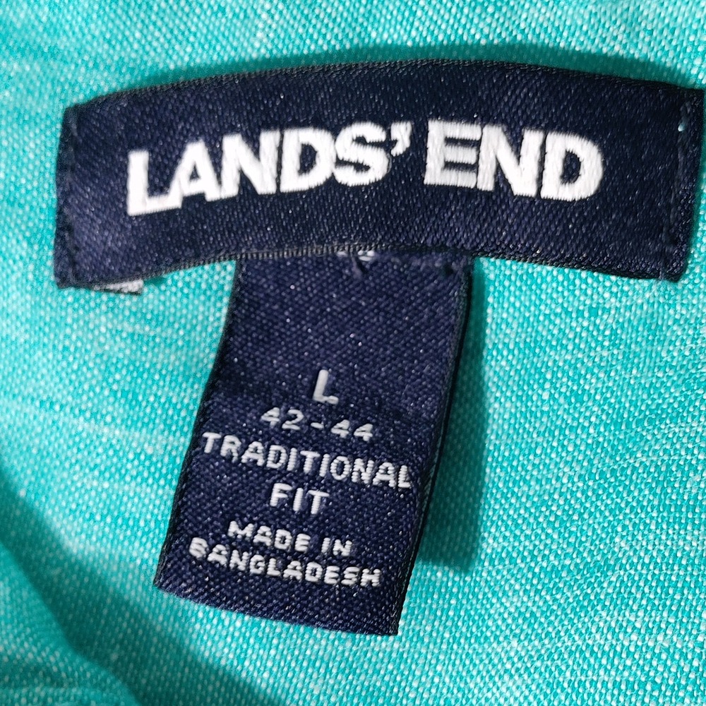 Lands End Mens Teal 100% Linen Short Sleeve Button Down Shirt Traditional Fit L - Picture 6 of 7